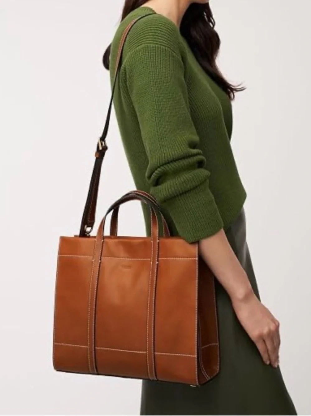 Fossil Carmen Tote Bag - Beautiful Rich Caramel Brown Structured Leather